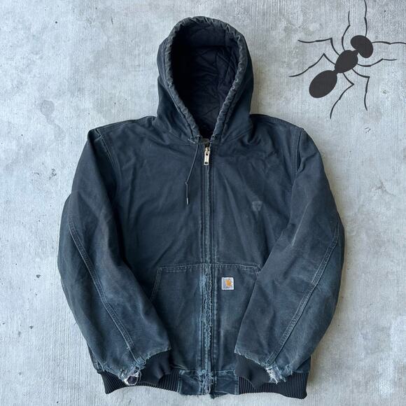 Vintage Y2K black Carhartt quilted hooded work wear jacket